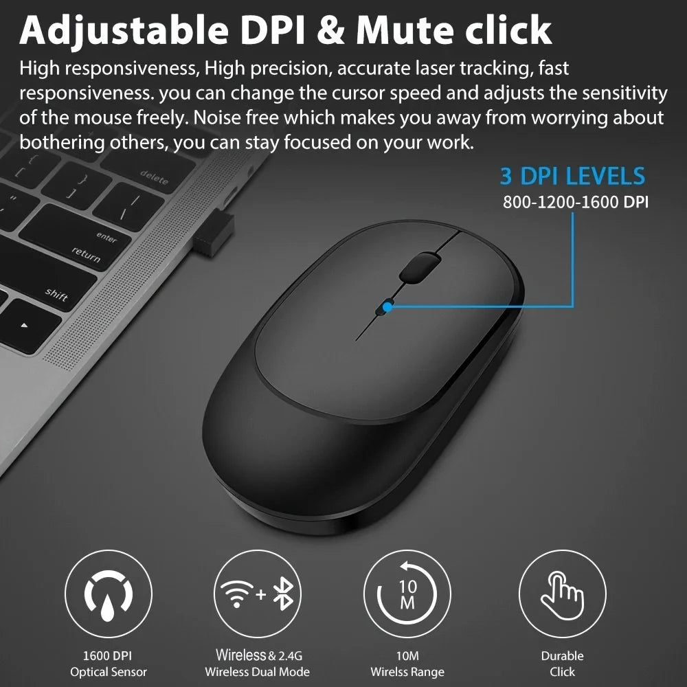 Wireless Mouse Rechargeable Mouse Gamer Dual Modes Bluetooth-compatible 2.4G USB Mice For Laptop Pad Tablet PC Macbook Mause