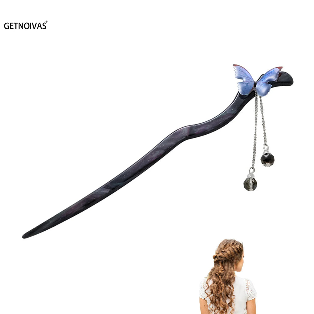 Mode Schmetterling Haar Sticks Chinesischen Retro Mädchen Lange Quaste Haarnadeln Essigsäure Kopfschmuck Brötchen Maker Haar Styling Zubehör
