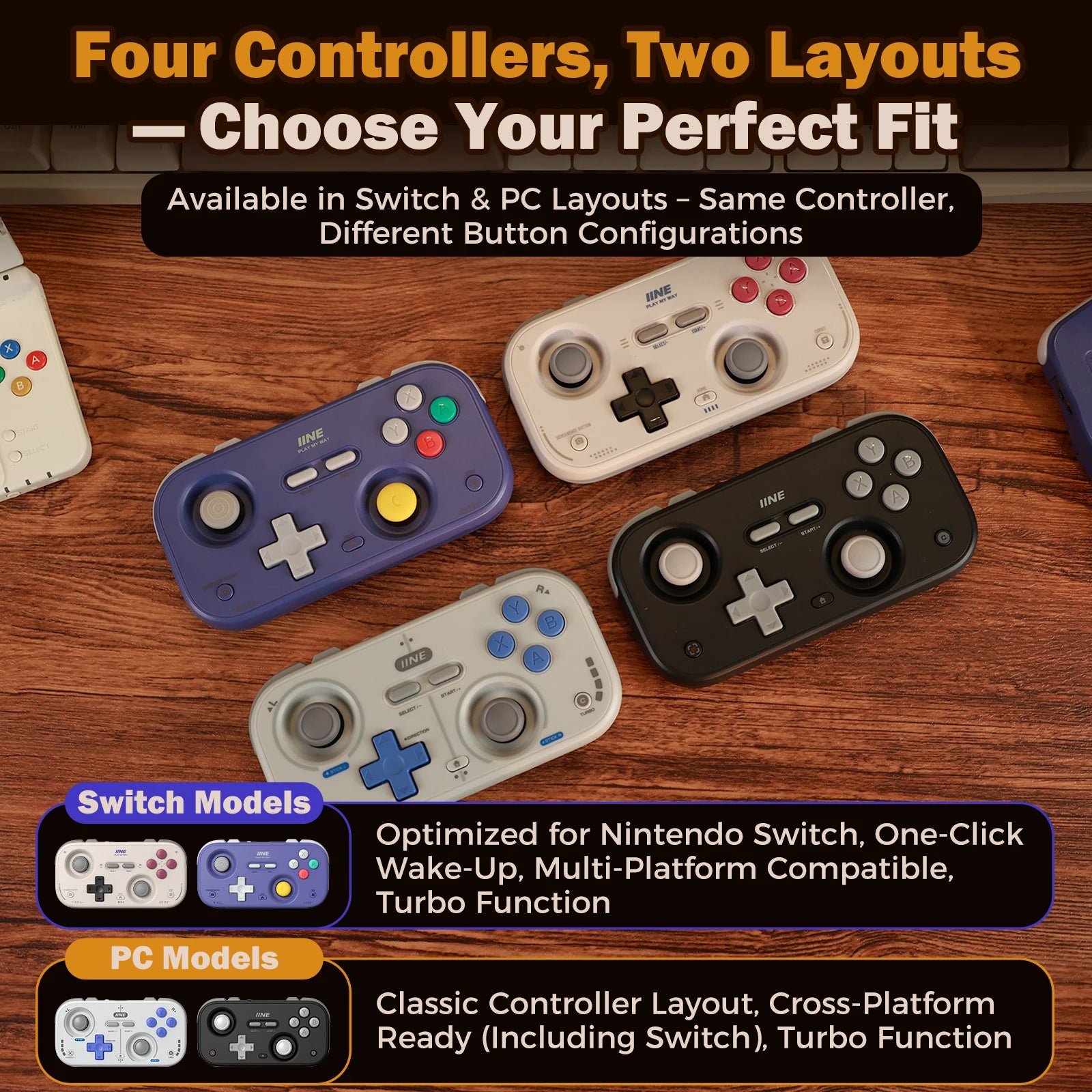 IINE Pocket Retro Game Controller,1000Hz Recessed Stick, Hall Effect Joysticks,Portable Mini Gamepad Customizable Controls
