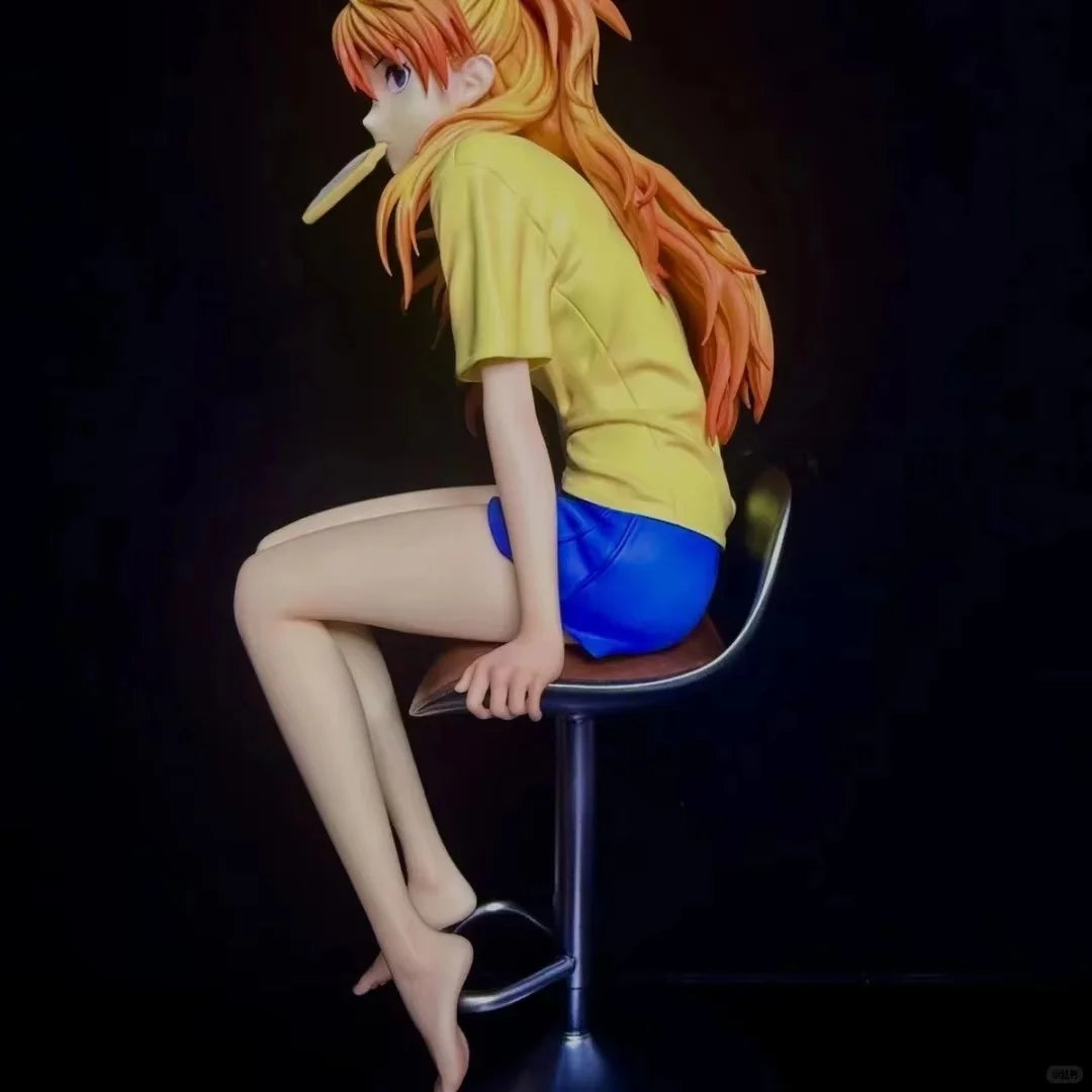 Asuka Sitting Position Bread Gk Model Handmade Animation 2D Beautiful Girl Desktop Chassis Collectible Anime Figurine