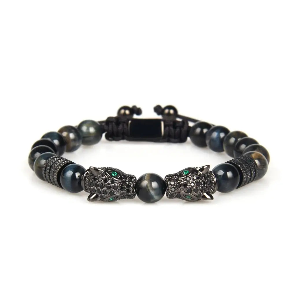 Ailatu 10 teile/los Doppel Panther Kopf Handarbeit Armband Edelstahl Perlen Kupfer Leopard Schmuck Kostenlose Logo Service