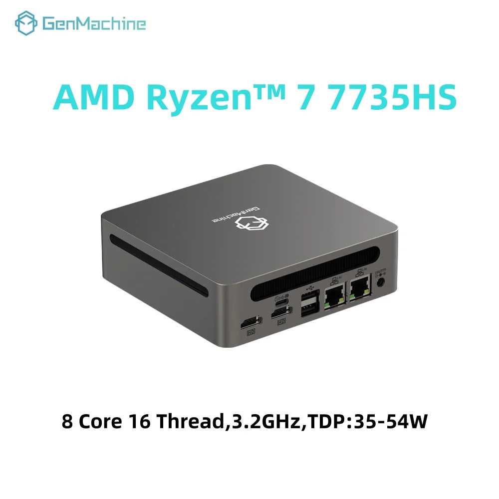 GenMachine AMD Ryzen 7 7735HS 3.2GHz 54W Mini PC Windows 11 DDR5 16G 6400Mhz WIFI6 Mini Pc Gamer Diy Gaming Computer