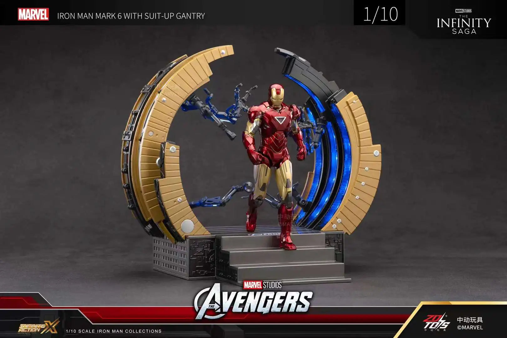 ZD Original Iron Man SUIT-UP GANTRY 1/10 Marvel Legend Demolition stand LED Light MK6 MK4 Armor Tony Stark Model Action Figure