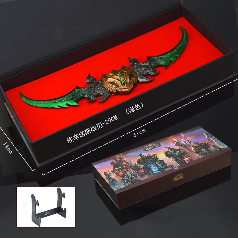 29 см/11,41 инча Warcraft Action Warglaive of Azzinoth Оръжие Модел Меч Фигурка, Метални Орнаменти, Фигурка, Декорация за Стая Подаръци за Момчета
