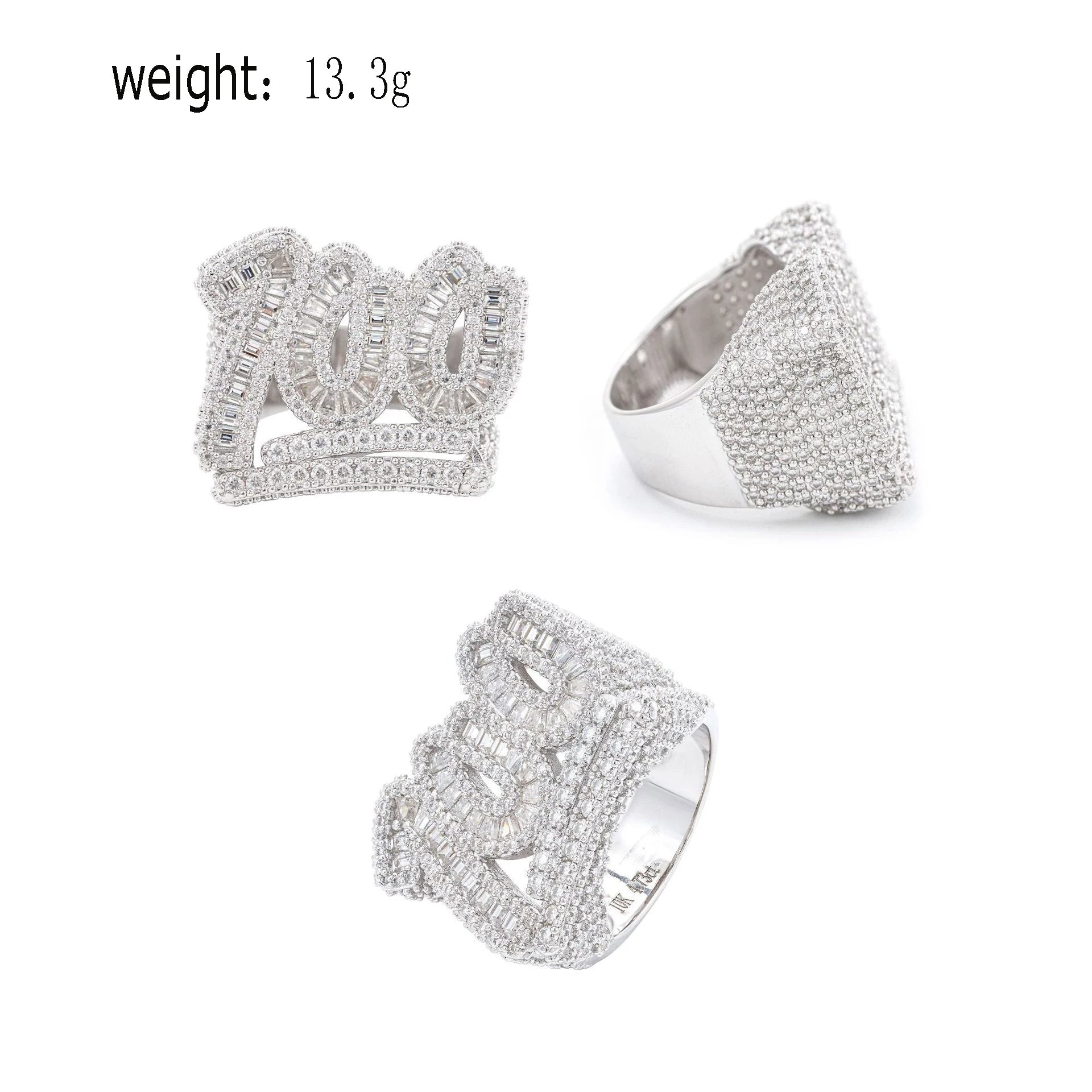 100 Points Ring Diamond Zircon Baguettes Ice Out For Men Women Fashion Bling Hip Hop Jewelry Drop Shipping