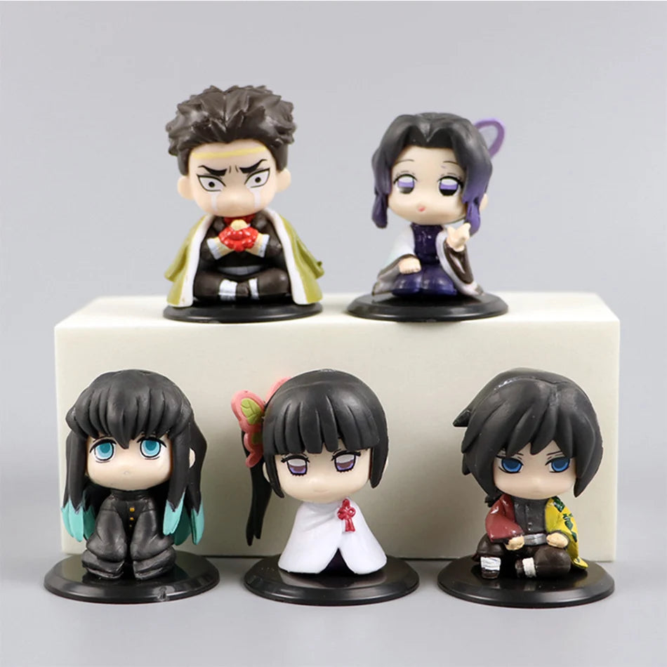 5 Style/Set Q Version Demon Slayer Sitting Ghost Doll Tanjiro Nidouzi Inosuke Zenizu Figure Action Figure Movie Model Toys Doll