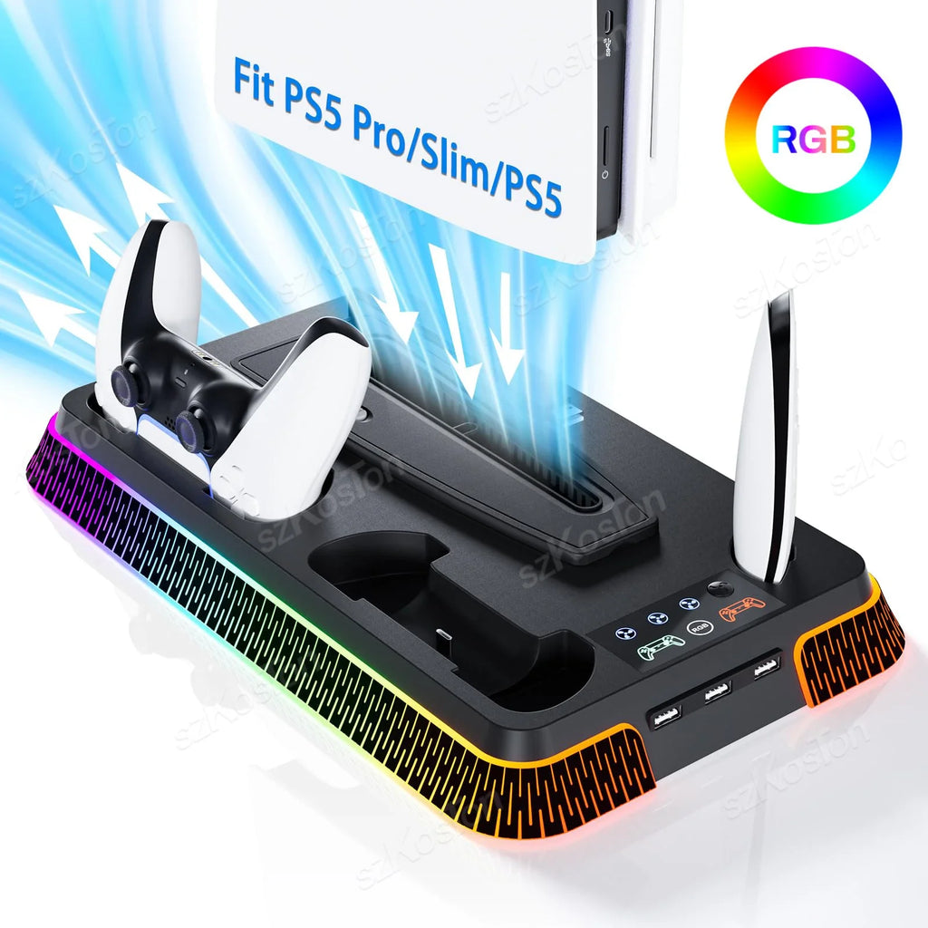 For PS5 Pro PS5 Slim Games Consoles Vertical Stand Cooling Station Controller Charger Cooling Fan for PlayStation 5 Accessories
