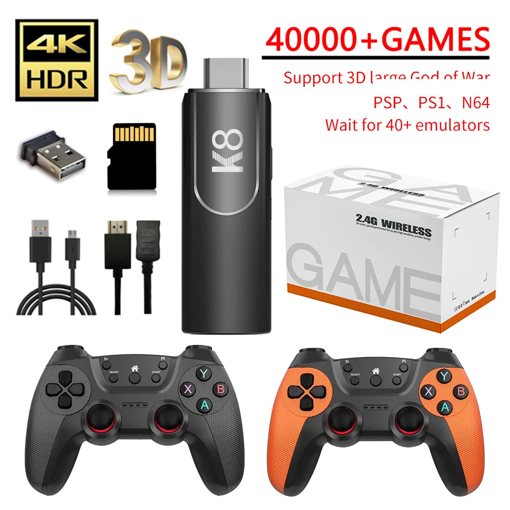 Velec K8 Max Game Stick Retro Video Game Console 64G 40000+ Games Dual Wireless 2.4G Controller Console for Kids Christmas Gift