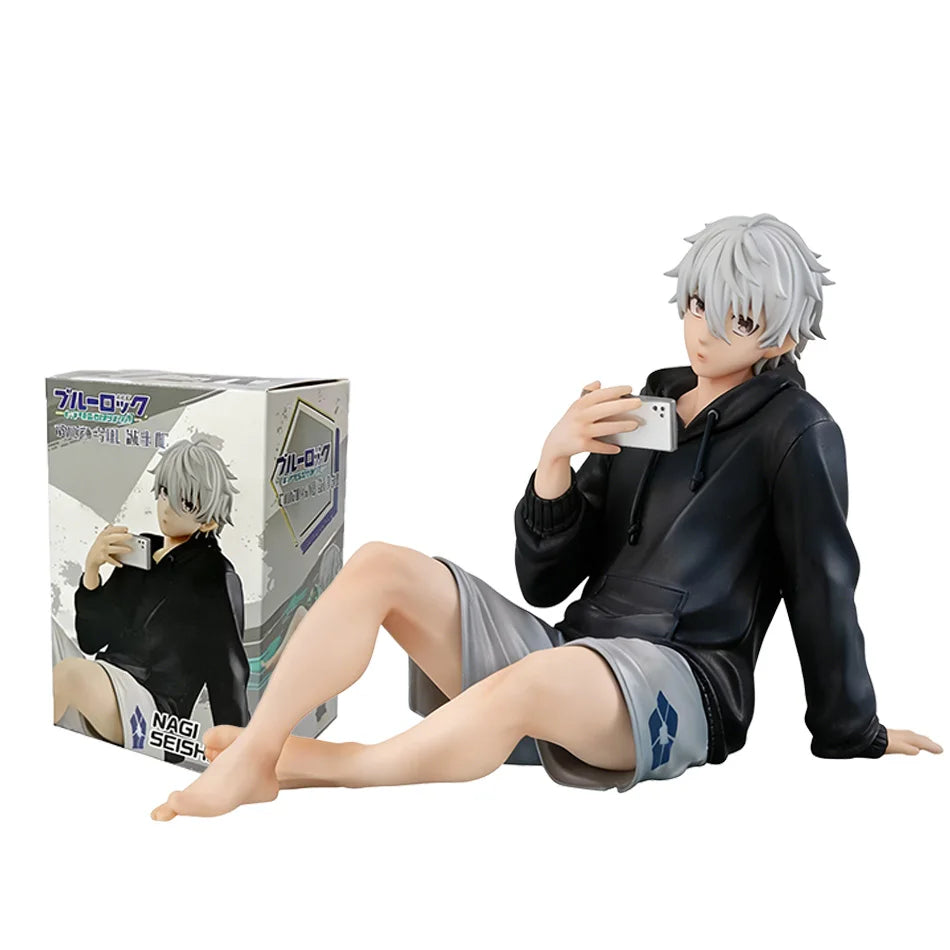 9cm Anime Merch BLUE LOCK Action Figures Nagi Seishiro Repaint Ver. Sitting Figurine PVC Collectible Model Kids Doll Toys Gift