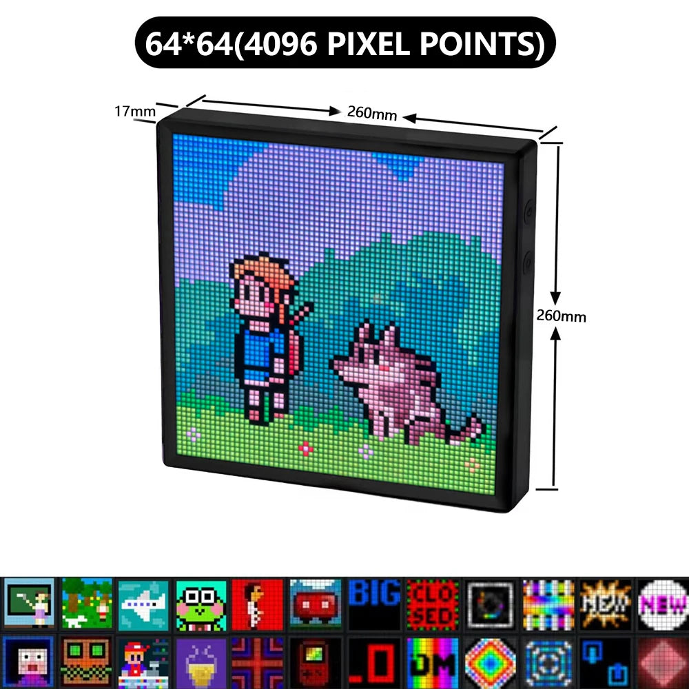 LED Pixel Matrix Bluetooth Smart Display 64x64 RGB Digitales Lampenpanel DIY Kunstdisplay Gaming Anime Room Decor Frame APP-Steuerung