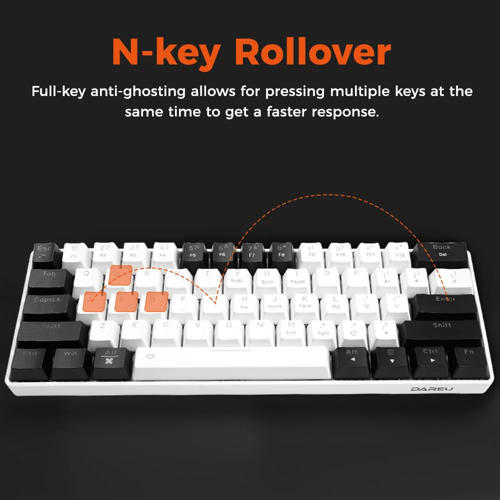DAREU EK861S RGB Wired Mechanical Keyboard 61 Keys Red Switches ABS Keycaps N-key Rollover with Magnetic Feet