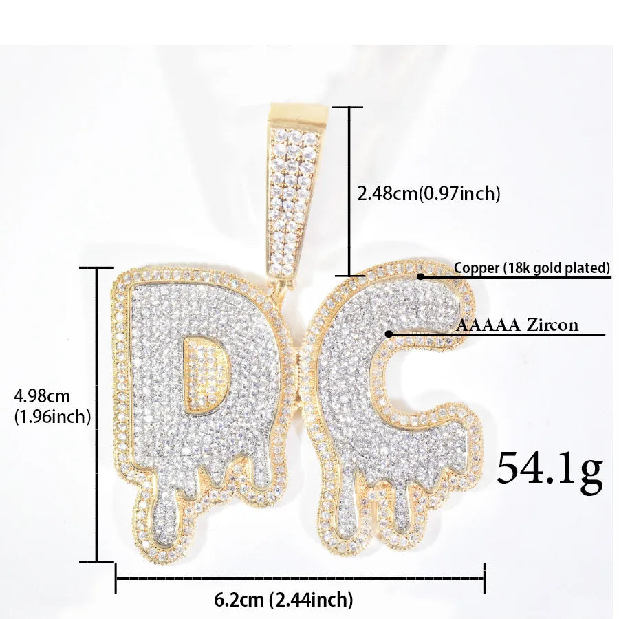 Big Water Droplet Customized 24 Letters Name Pendant Personalized font Necklace 5A Zircon Iced Out Letters Necklaces For Men Wom