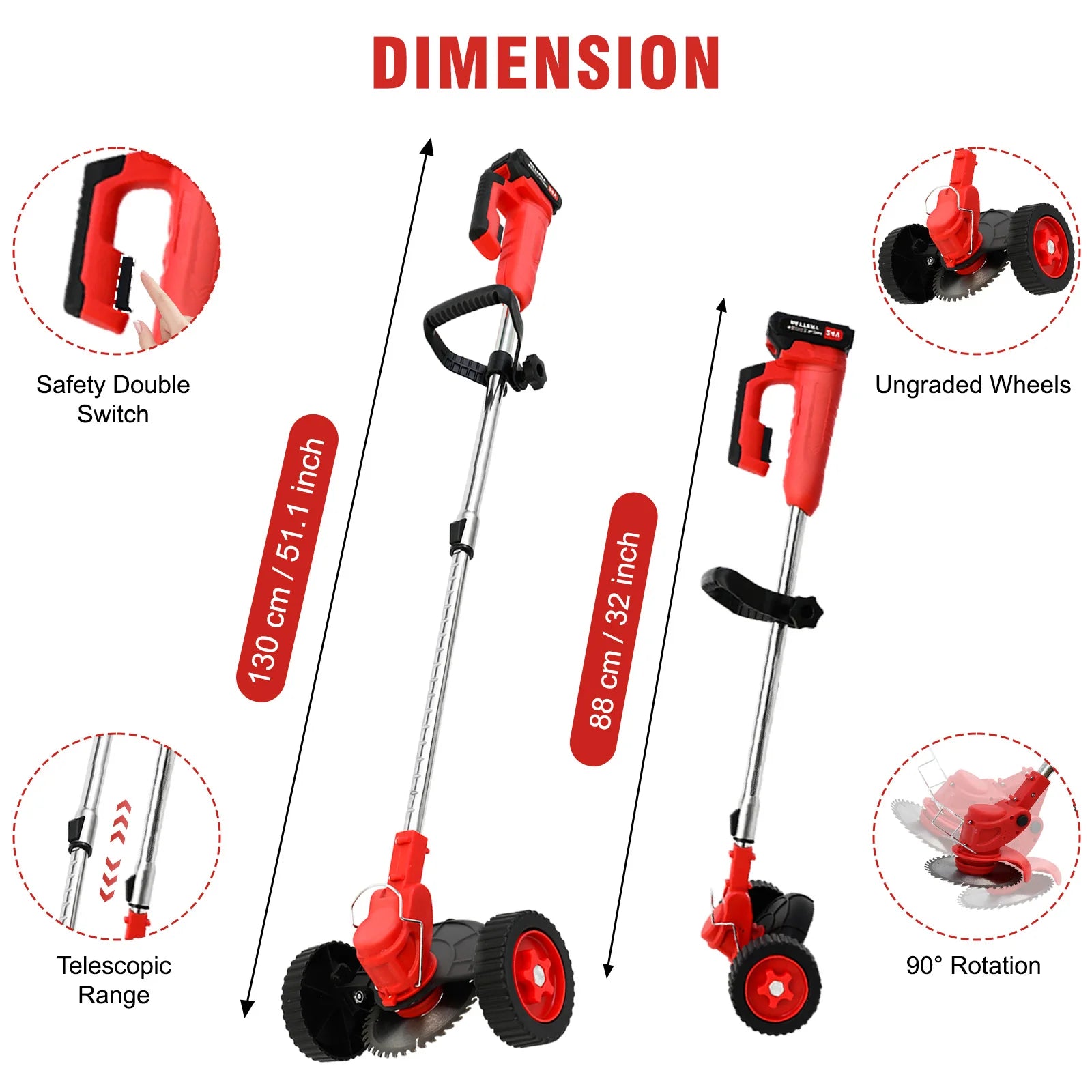 21 V Akku-Unkrautstecher, elektrischer Rasentrimmer, 3-in-1-Bürste mit Rädern, 24 V Lithium-Ionen-Kantenschneider und Trimmer für Rasen und Garten