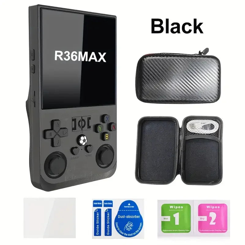 Open Source R36Max Newest Handheld Game Console Portable Hand Held 4.0-in 4k HD IPS Screen Large Battery