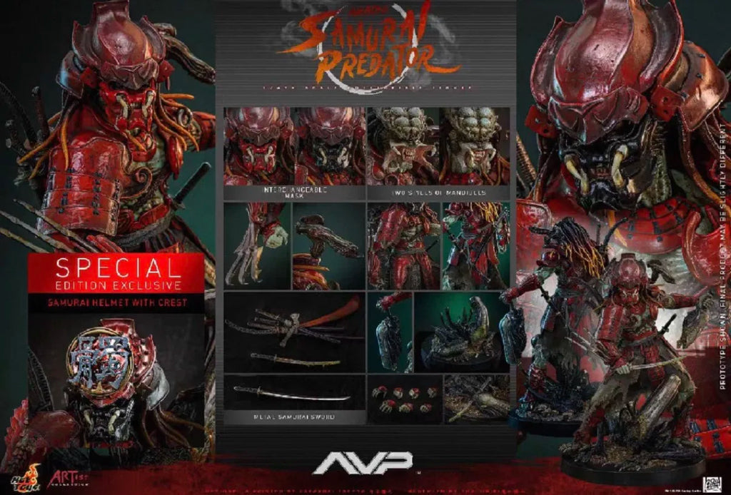 In Stock Original Hottoys HT 1/6 Aliens Vs Predator AC06 Akaoni Samurai Predator 12inch Scale Collectible  Figure Model Toy