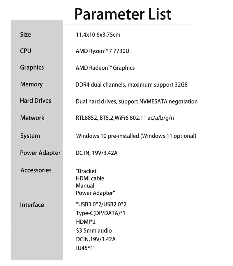 SZBOX Ryzen7 Mini-PC AMD Ryzen7 7730U 7530U Dual Channel DDR4 3200 MHz 16 GB 500 GB PCIe4.0 SSD WIFI6 BT5.2 DIY-Gaming-Computer