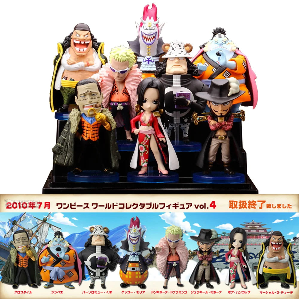 8-teiliges Anime-Figurenset aus One Piece: Oka Shichibukai, Donquixote, Doflamingo, Marshall D. Teach, Dracule, Mihawk und Bartholomew – Modellspielzeug, Geschenk