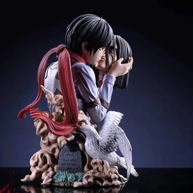 Attack On Titan Anime Figures 22CM Eren Jaeger Mikasa Ackerman Action Statue One Last Kiss Collect Model Desk Decor Toys Gifts