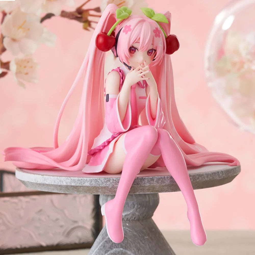 Hot Hatsune Miku Anime figure Pink dress model action figures toys Cherry pink PVC cherry blossom decoration collect Model gifts