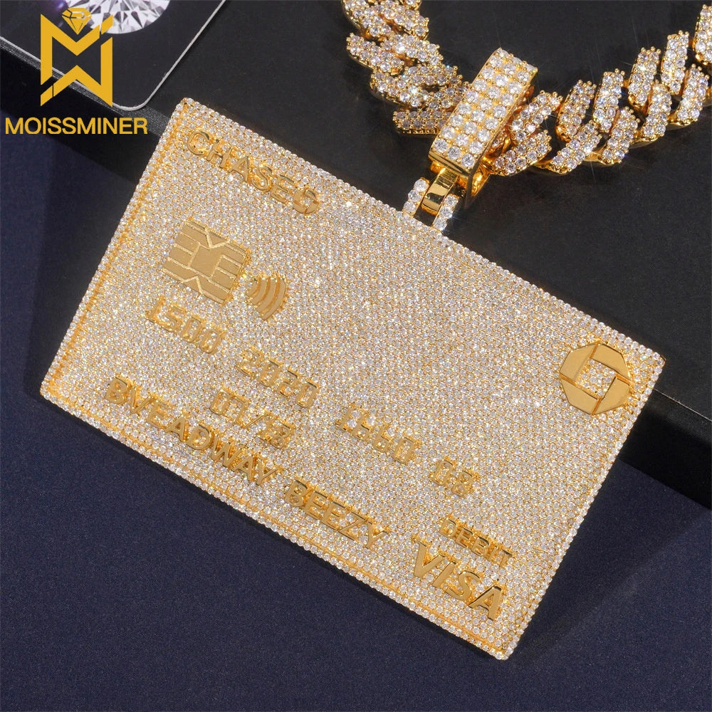 Moissminer VVS Moissanite Kreditkarte Anhänger Halsketten Für Männer Frauen Pass Tester S925 Silber Kette Hip Hop Schmuck GRA