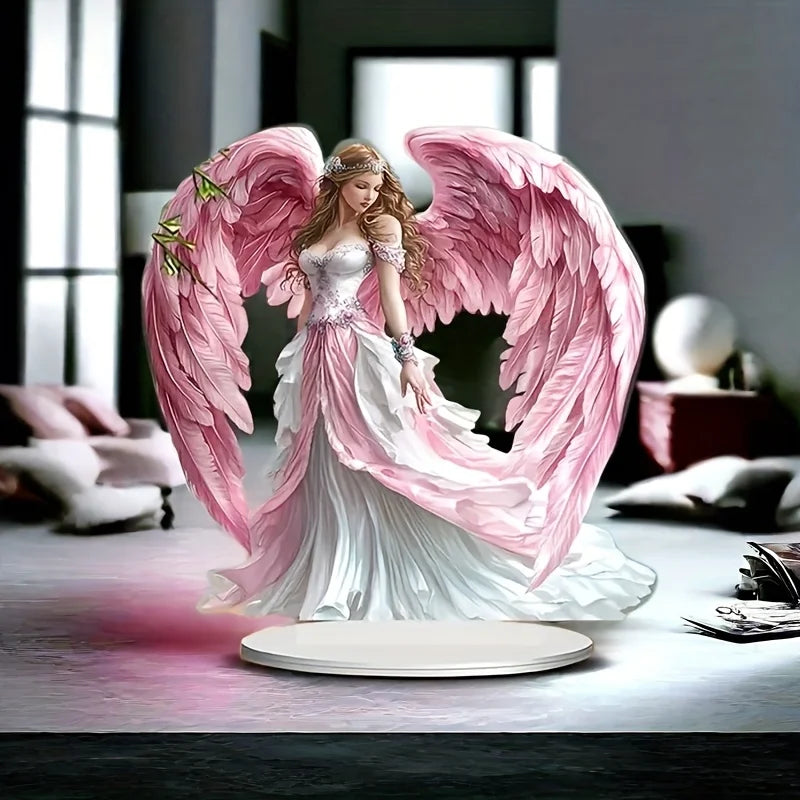 2D плоска бохемска акрилна статуетка на ангелски крила/пазител с основа/многофункционална декорация за настолни компютри