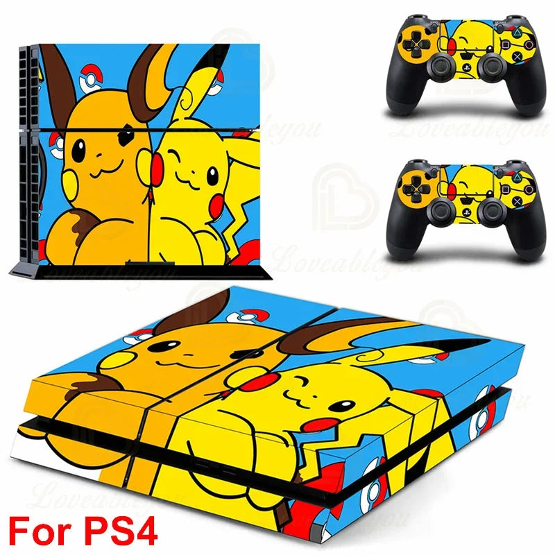 Gengar Stickers for SONY PS4 Pro Slim Console Pikachu Mew Full Body Skin Decals for PlayStation 4 Controller Gamepad