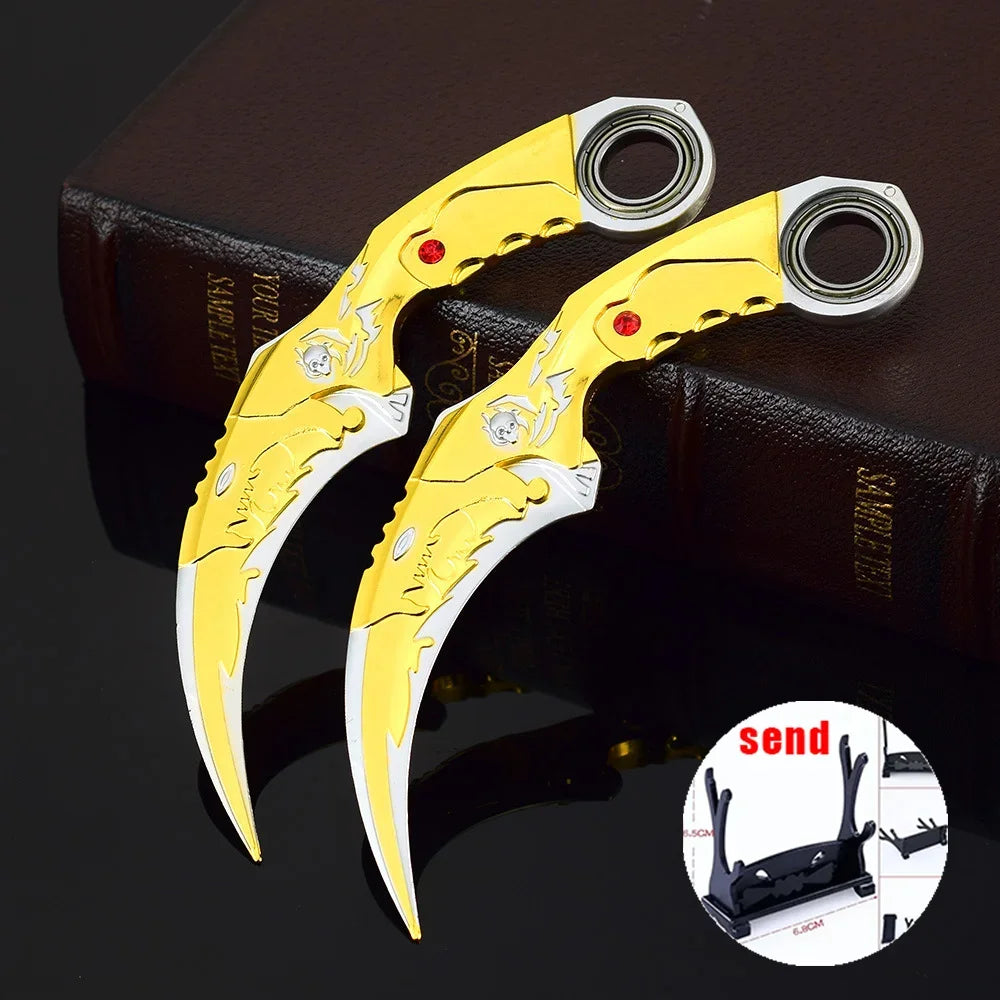 6,7 Zoll chinesischer Drache Karambit Metall Dark Moon Double Thorn Modell Spiel Leben und Tod Peripheriegeräte Golden Dragon Claw Knife Toy