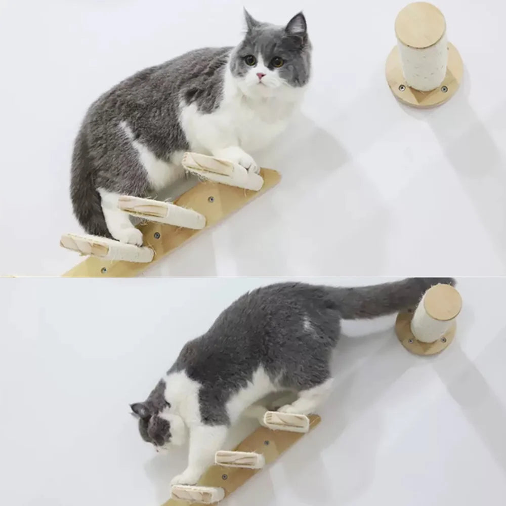Cat Wall Mounted Furniture Wooden Hammock Climbing Shelf Set Perch Sisal Ladder Scratching Post Beds Perches Stable For Kitty