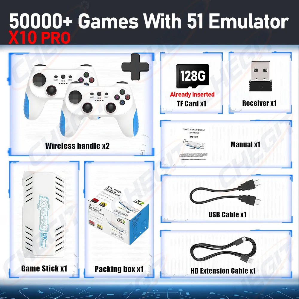 X10 PRO 128G  4K TV Game Stick Video Game Console With 50000+ Game Wireless Controller Gamepad Retro Handheld Game Console/64GB