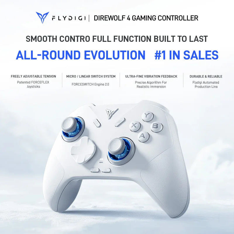 The Flydigi Direwolf 4 multi-mode wireless game controller supports PC, Nintendo Switch, Android, and iOS phones.