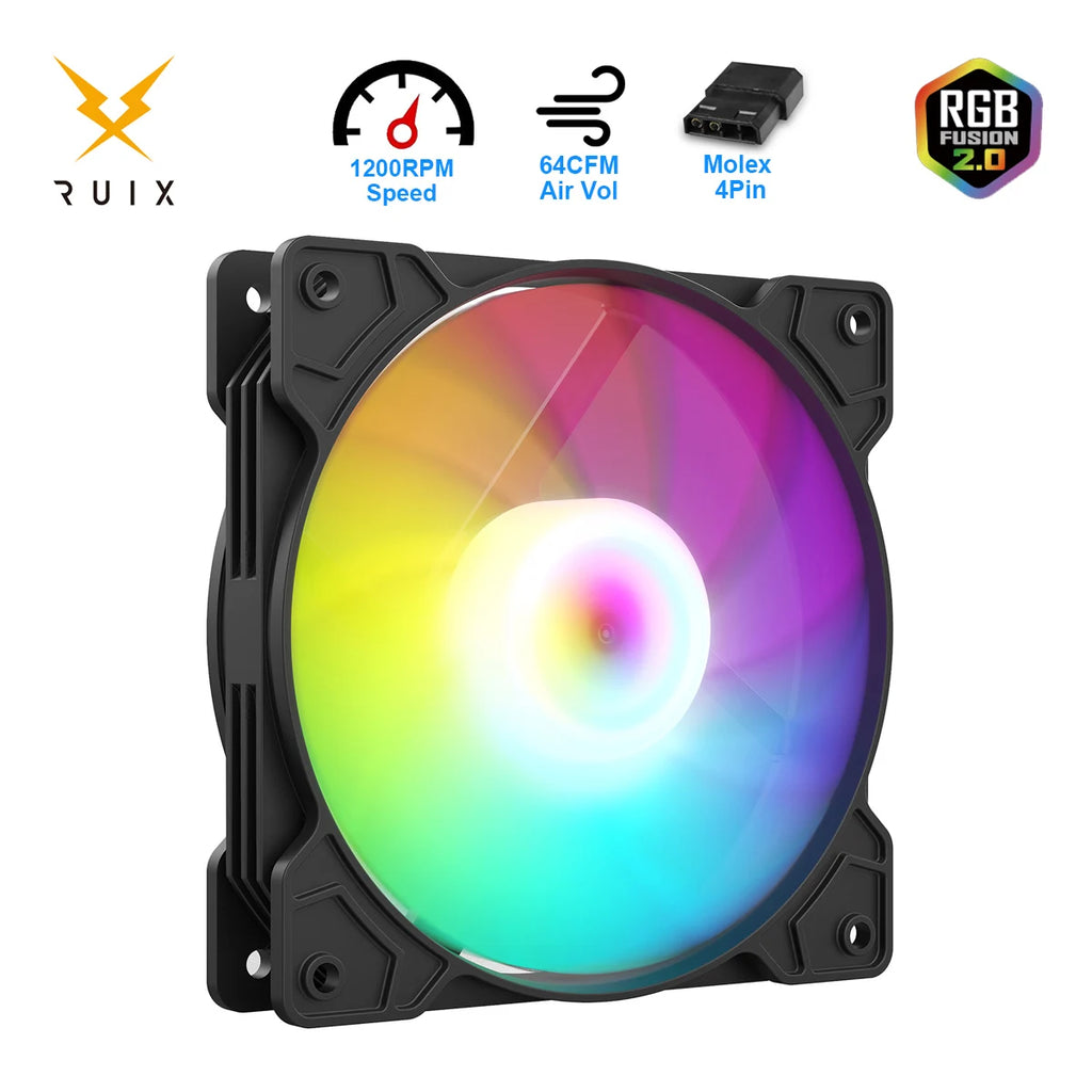 Ruix Casing Fans RX-134 PC-Gehäuselüfter 120 mm Gabinete Fans Feste RGB-Gaming 12 V Molex Computer Gamer Kühlung Ventilador
