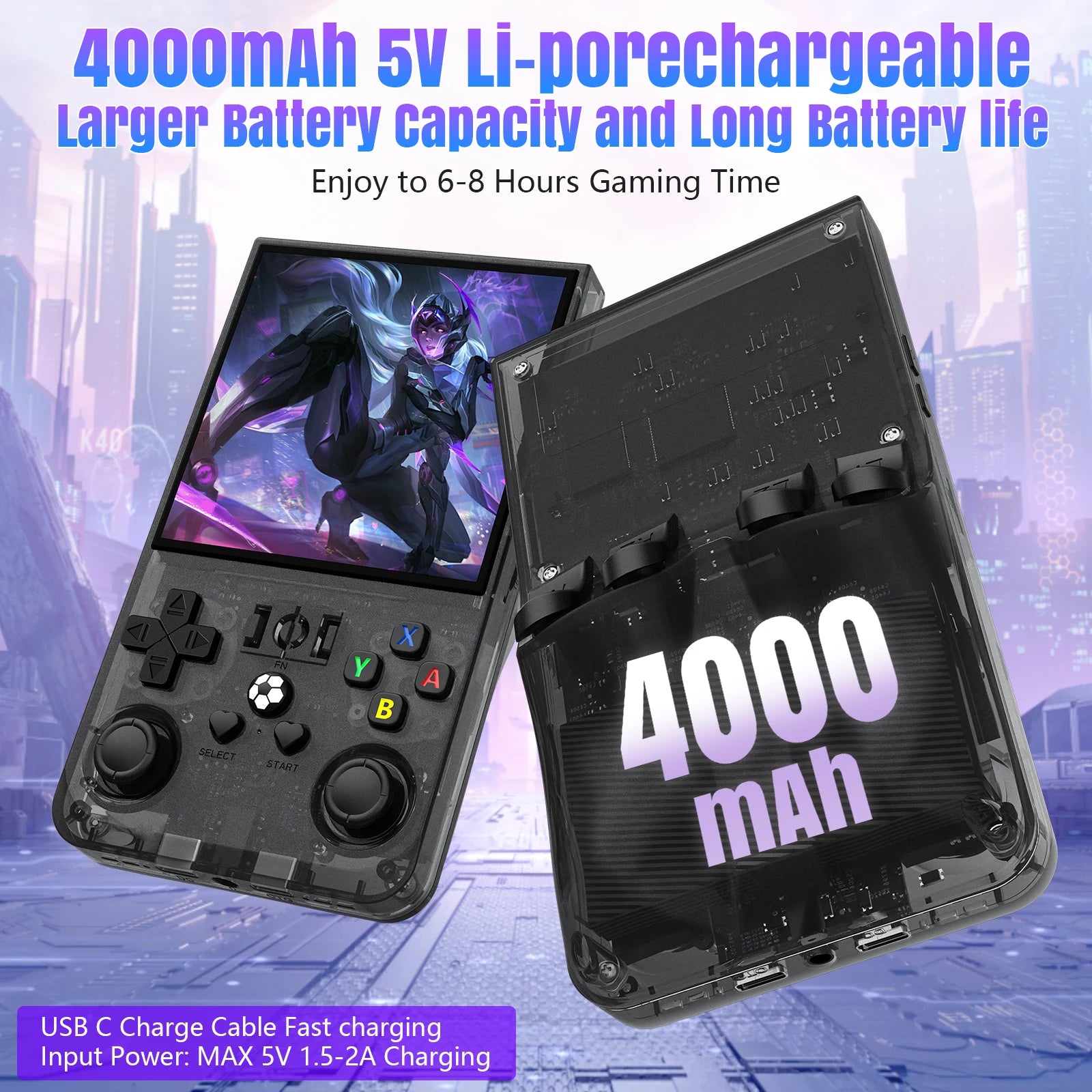 Open Source R36Max Newest Handheld Game Console Portable Hand Held 4.0-in 4k HD IPS Screen Large Battery