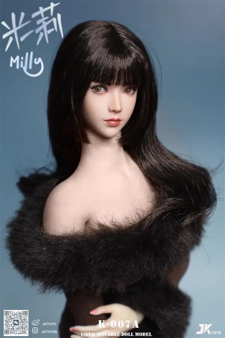 JKTOYS K-007 1/6 Soldier Asian Beauty Milly Head Carving Movable Eyes Fit 12'' Action Figure Doll Model Toys In Stock