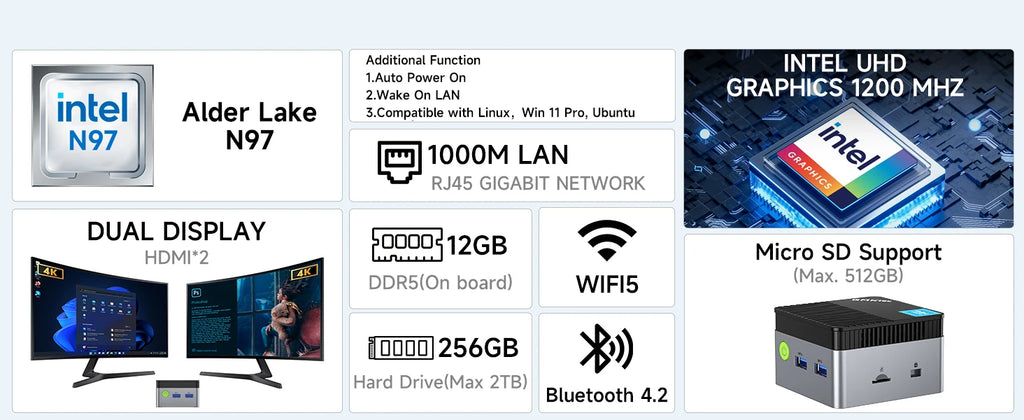 GMKtec G5 n97 mini pc Intel 12th N97 Windows 11 Pro Desktop DDR5 4800MT/s M.2 2242 SATA WiFi5 BT4.2 Protable diy gaming computer