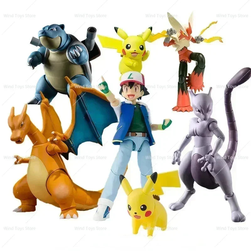 Bandai Original Pokemon S.H.Figuarts SHF Ash Ketchum Pikachu Jessie James Meowth Anime Action Figures for Kids Gift Toys
