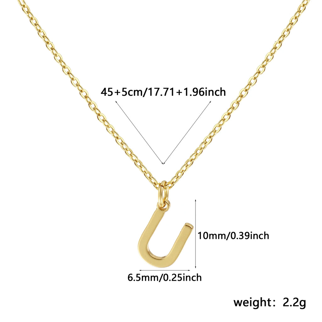 Brass " A-Z " Minimalist Capital Pendant Necklace 18K Real Gold Plated Alphabet Initial Letter Name Jewelry For Women Gift