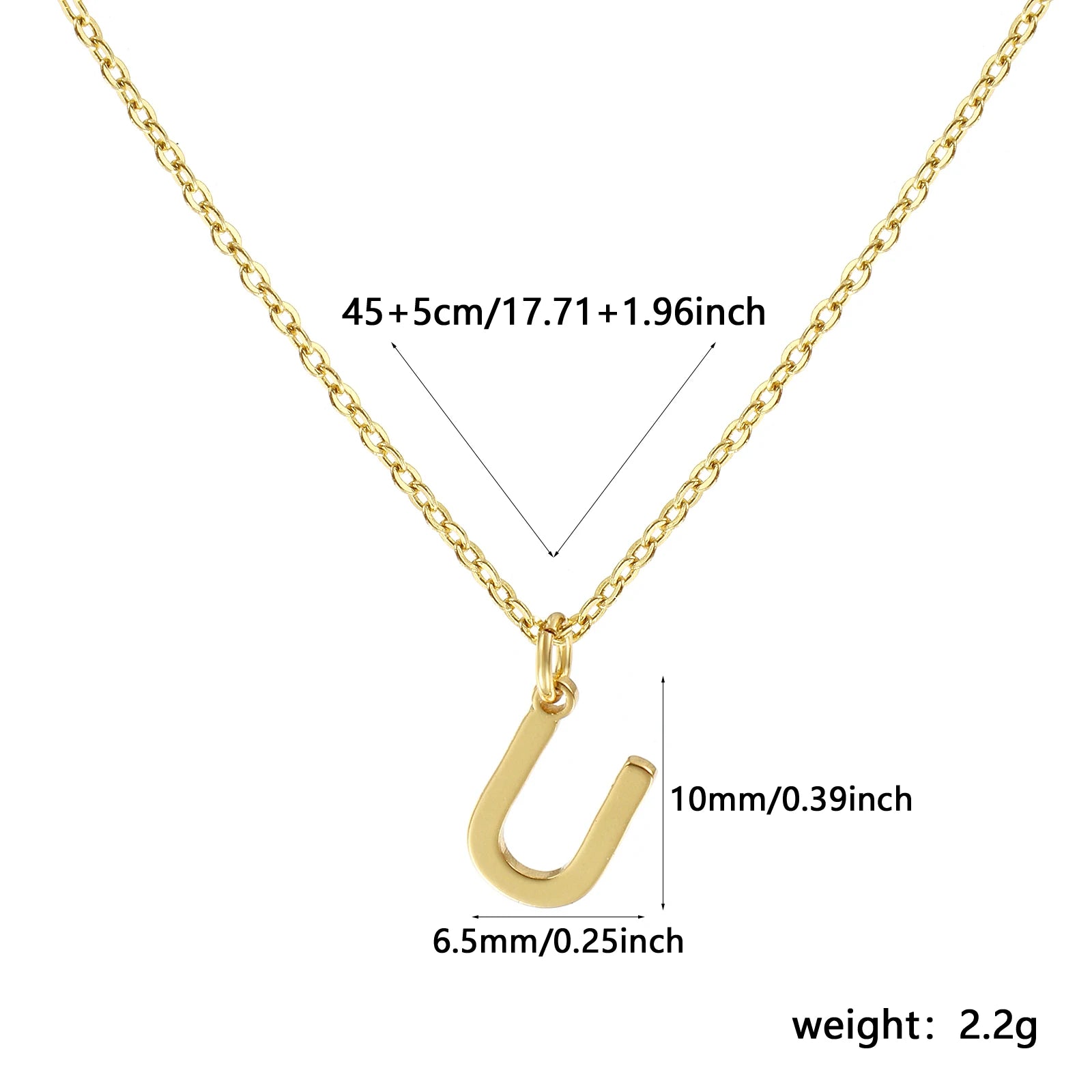 Brass " A-Z " Minimalist Capital Pendant Necklace 18K Real Gold Plated Alphabet Initial Letter Name Jewelry For Women Gift