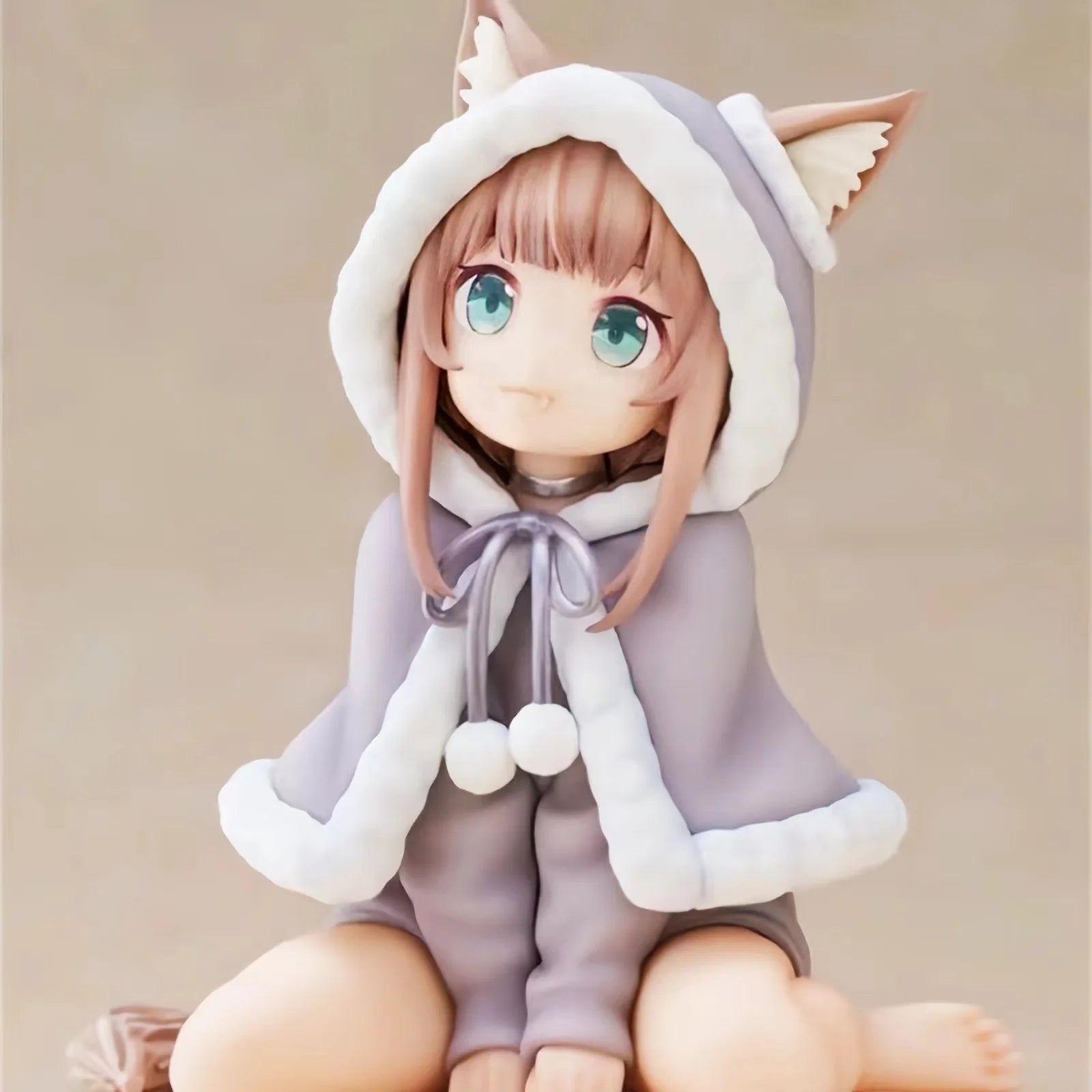 Cartoon Catgirl Sitting Eating Fish Soybean Powder Sitting Posture Can Change Face Beautiful Girl Figurine Model Toy Gift