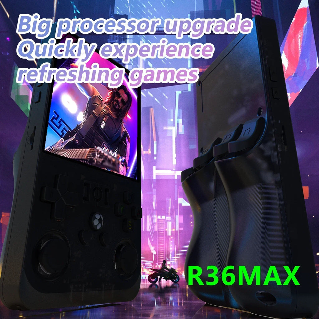 R36MAX Игрална конзола 64GB 128GB 18000+ ИГРИ Linux система 4.0-инчов K36 срещу R36S 3.5-инчов джобен видео плейър. Не е необходимо изтегляне.