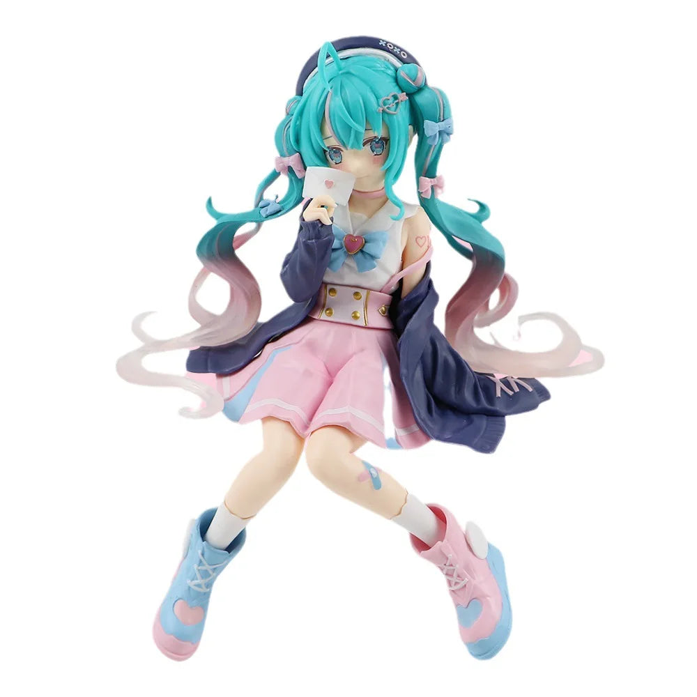 New Hatsune Miku Anime figure Pink sakura sitting position PVC Action figure model toy decoration collect gifts