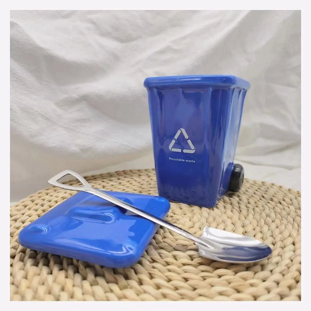 Funny Trash Can Ceramic Mug, Trendy Green Office Coffee Mugs, Breakfast Milk Oat Cups, Couple Water Cup,Birthday Gift Kawaii Cup