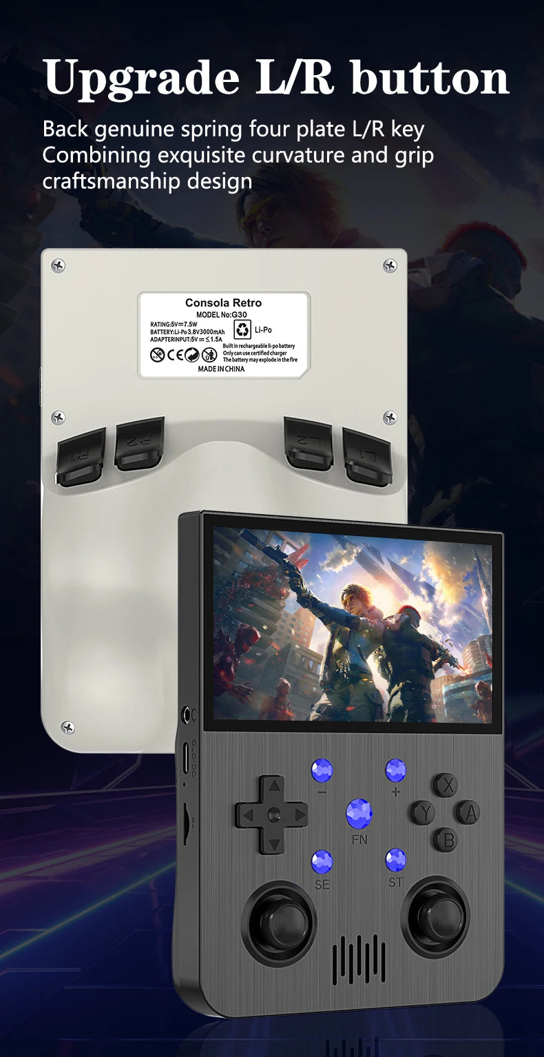 64G Handheld-Spielekonsole 4,3-Zoll-IPS-Bildschirm 3000mAh Akku Linux-System Retro Tragbare Videokonsole Geschenk