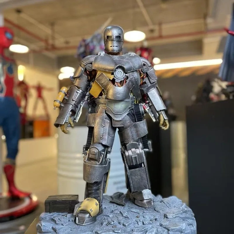 50cm Marvel Comics Figure Iron Man Mark1 Can Glow High-end Resin Anime Collection Model Desktop Ornaments Gifts Children Toys