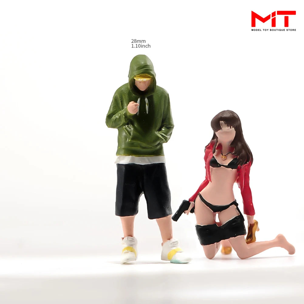 Handgefertigte Miniaturen im Maßstab 1:24, 1:43, 1:64, 1:87: Bemaltes kniendes Mädchen, Junge in Freizeitkleidung, DIY-Kreativ-Szenen-Requisiten, Figuren, Modellfigur