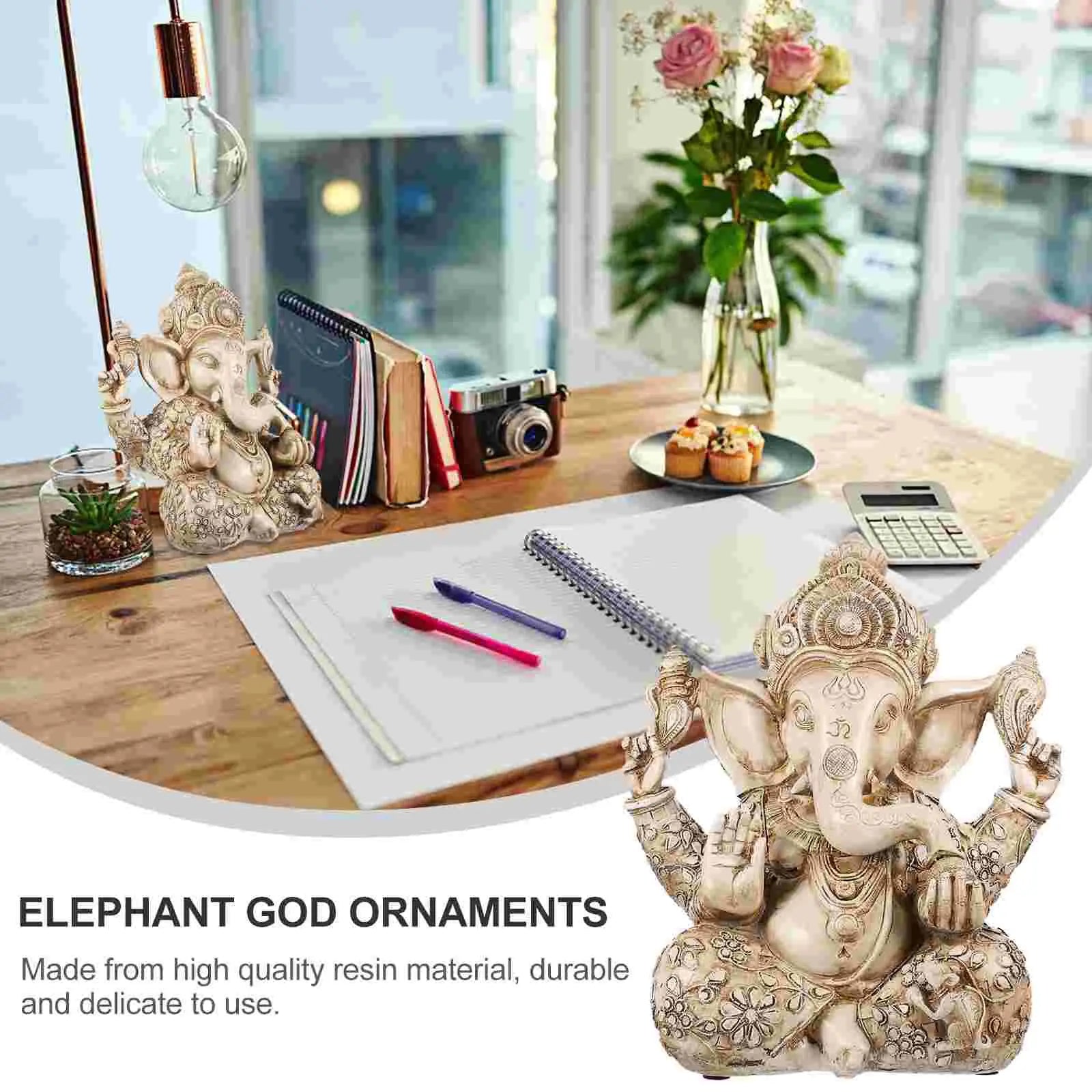 1 pc Elephant God Statue Resin Ganesha Statue Indian Ganesha Sculpture Home Desktop Decoration Hand Crafted Religious Sculpture