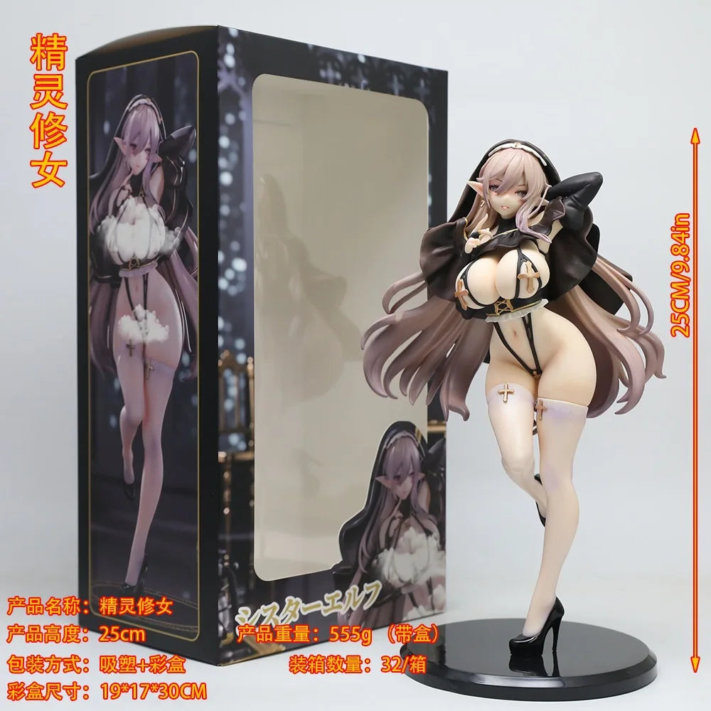 Elf Nun Gk Figure Anime Pretty Girl Pvc Statue Art Ornament Computer Case Decoration Collectible Model Gift For Anime Lovers