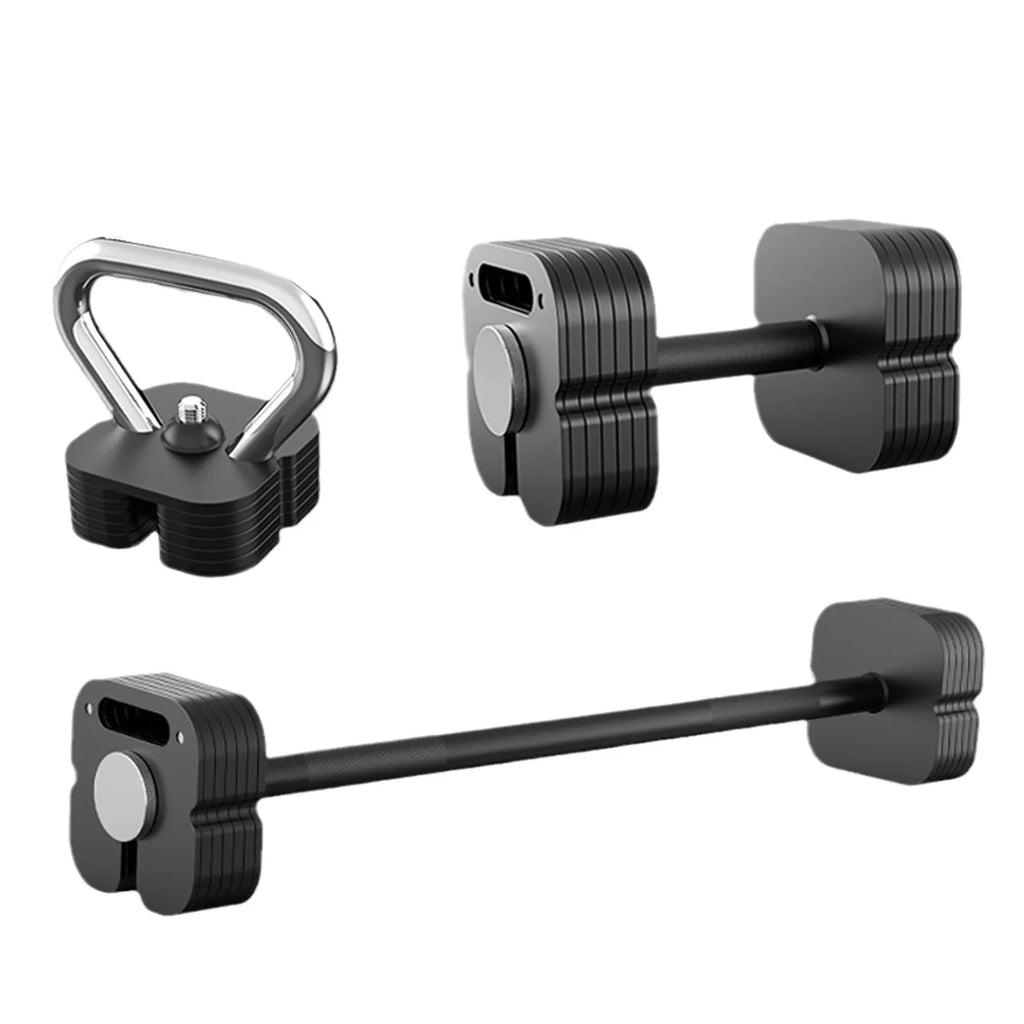 Herren Sport Fitness Reiner Stahl Verstellbares Hantelset Kombinationsset 4kg-49kg Schnellwechsel 3-IN-ONE Kettlebells Langhanteln