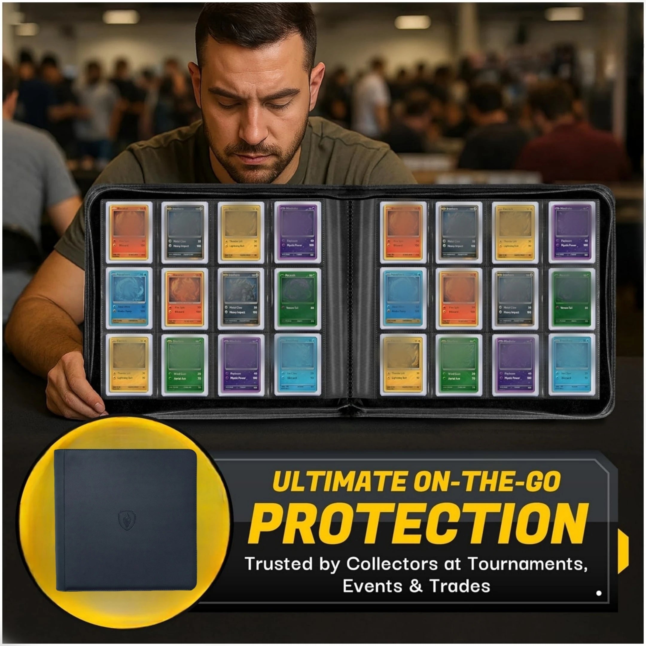 Holds 384 Toploaders | 12-Pocket | Ringless Double-Sided Pockets |  Premium Top Loader Binder for Trading Cards