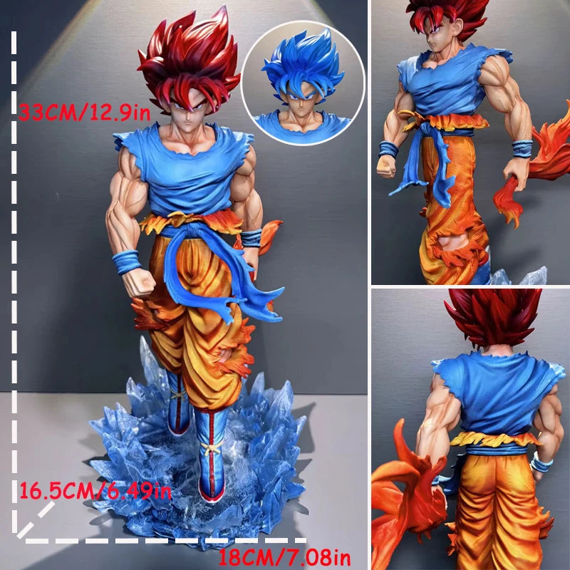 33cm/12.9inch JT Goku Statue Dragon Ball Z Super Saiyan Goku Figure Replace Head Led Base Gk Statue Collection Model Toy Gifts