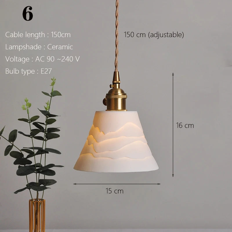 Japanese Ceramic Pendant Lights Scandinavian Light Luxury Pendant Lamp for Living Room Bedroom Dinning Room Kitchen Island